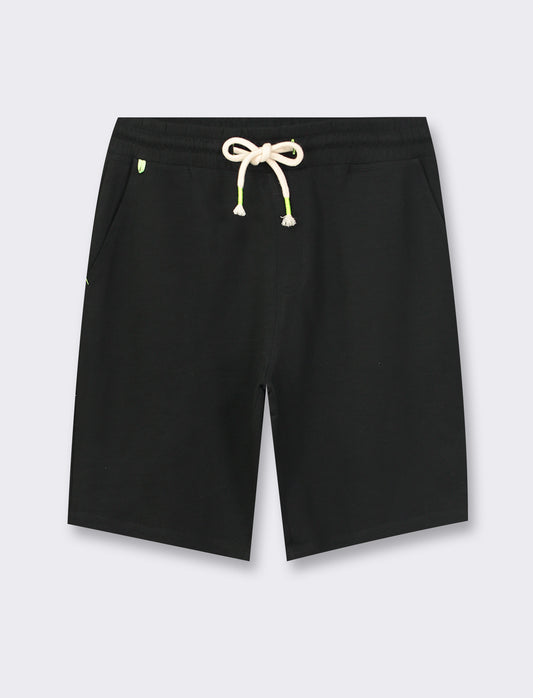 Slub Fleece Bermuda Shorts with Adjustable Elasticated Jogger Waist - Black