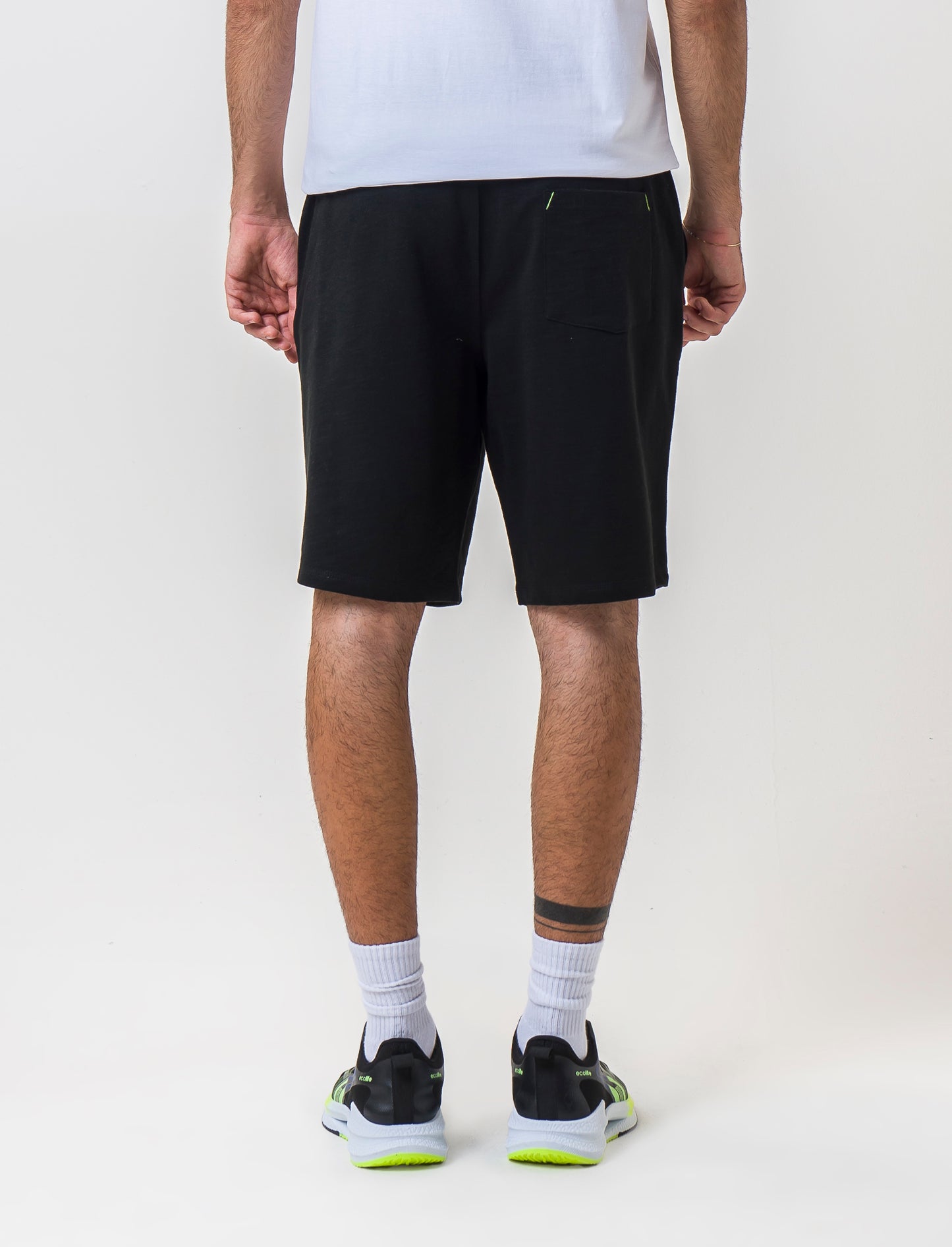 Slub Fleece Bermuda Shorts with Adjustable Elasticated Jogger Waist - Black