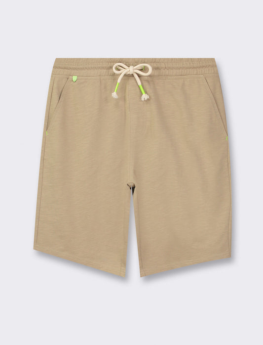 Slub Fleece Bermuda Shorts with Adjustable Elasticated Jogger Waist - Beige