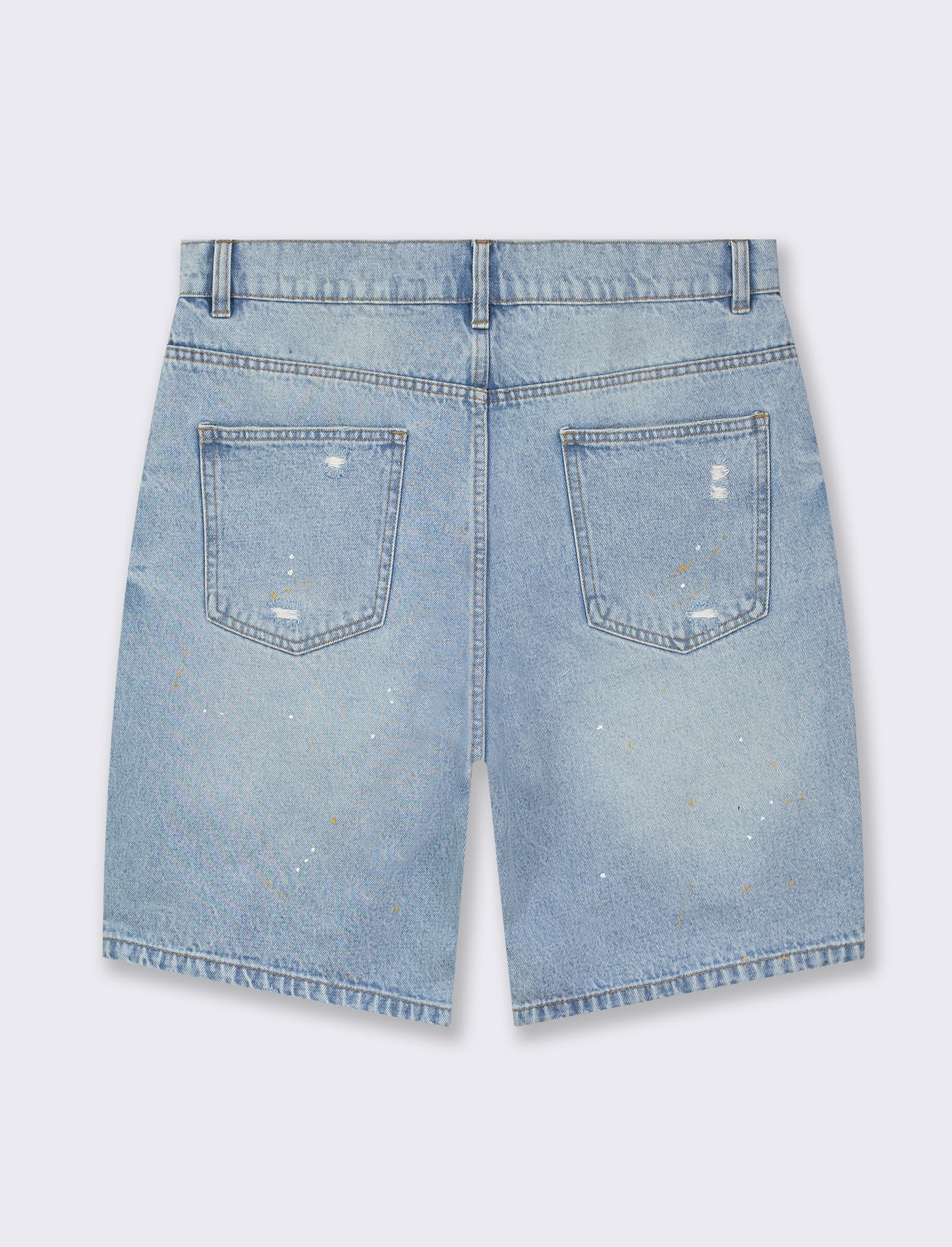 Loose Fit Jeans Bermuda with Distressed Denim and Paint Splotch Effect - Blue