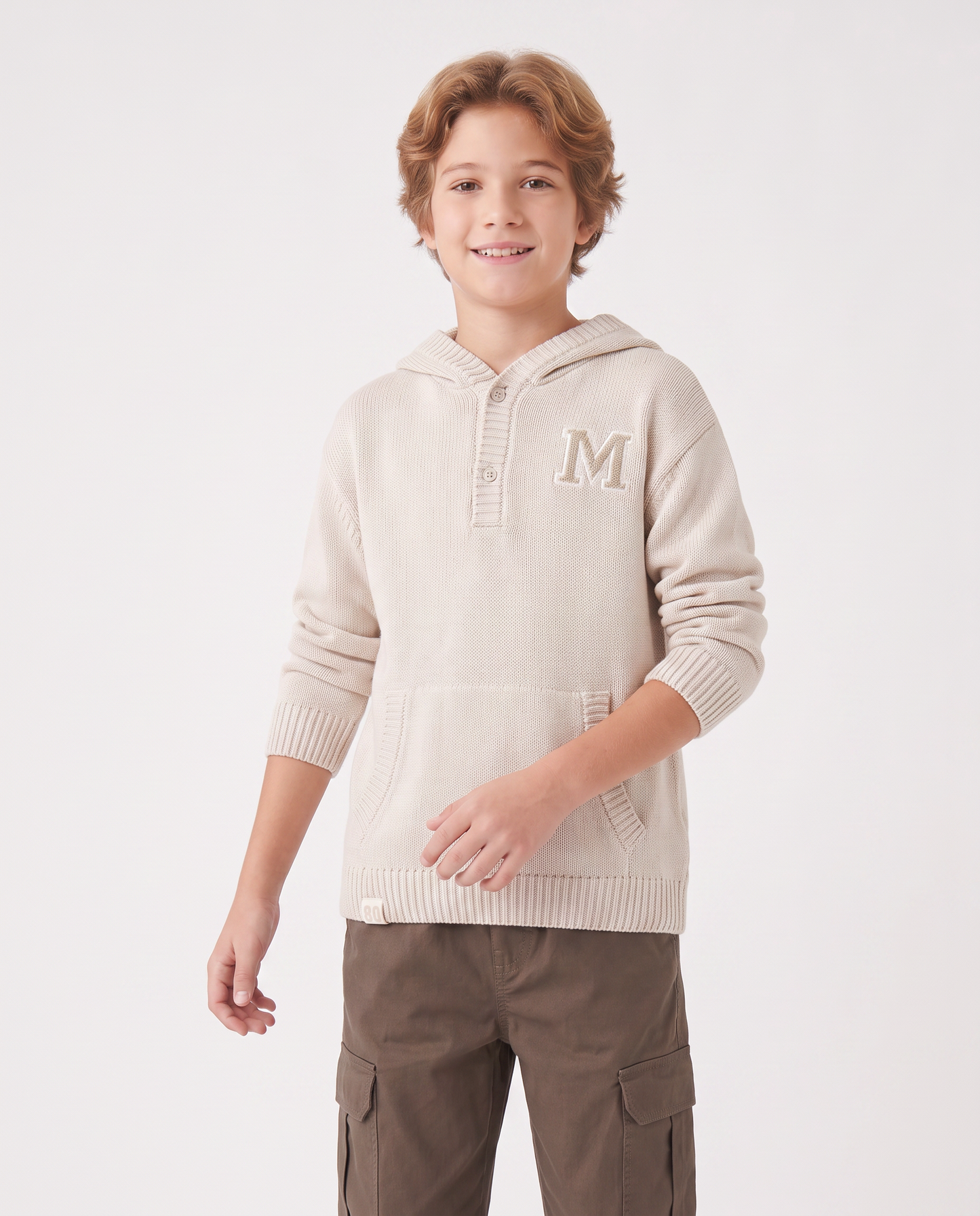 Maglia con cappuccio in misto cotone caldo - Beige
