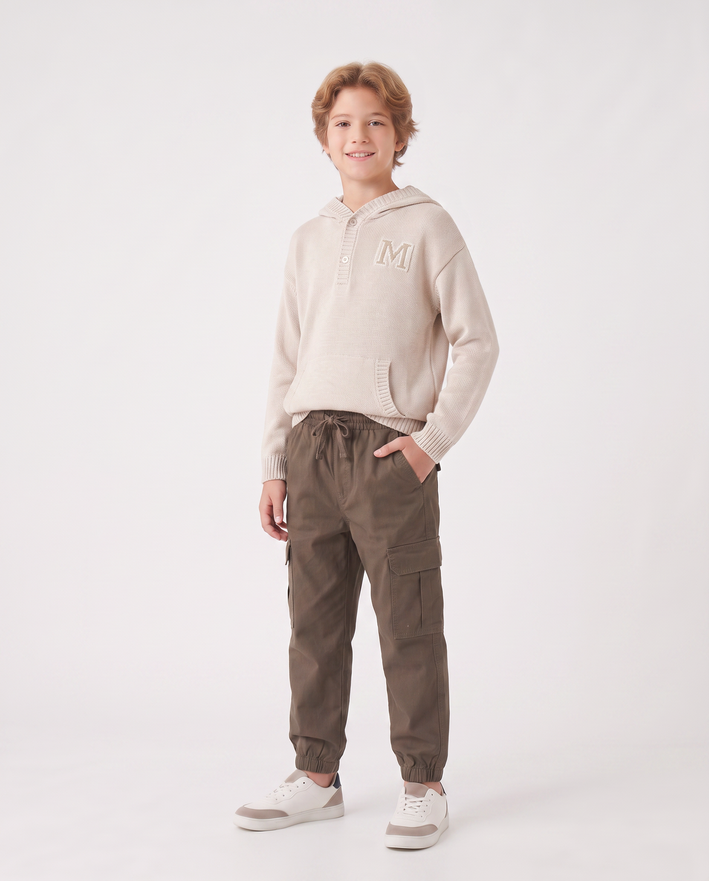 Maglia con cappuccio in misto cotone caldo - Beige