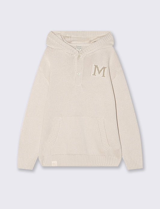 Warm cotton blend hoodie - Beige