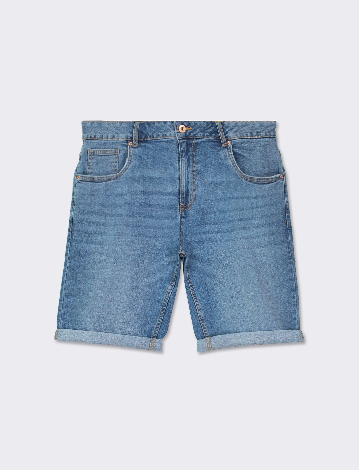 Regular Fit Denim Bermuda Shorts with Five Pockets - Blue