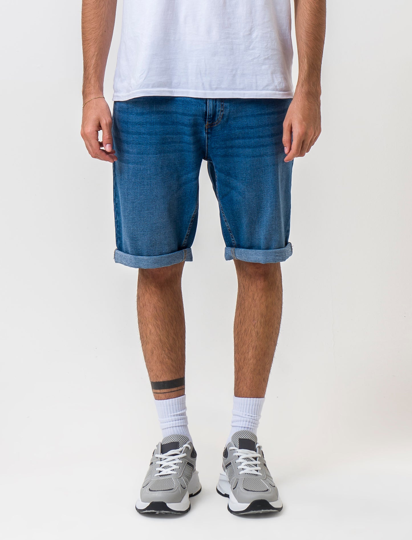 Regular Fit Denim Bermuda Shorts with Five Pockets - Blue