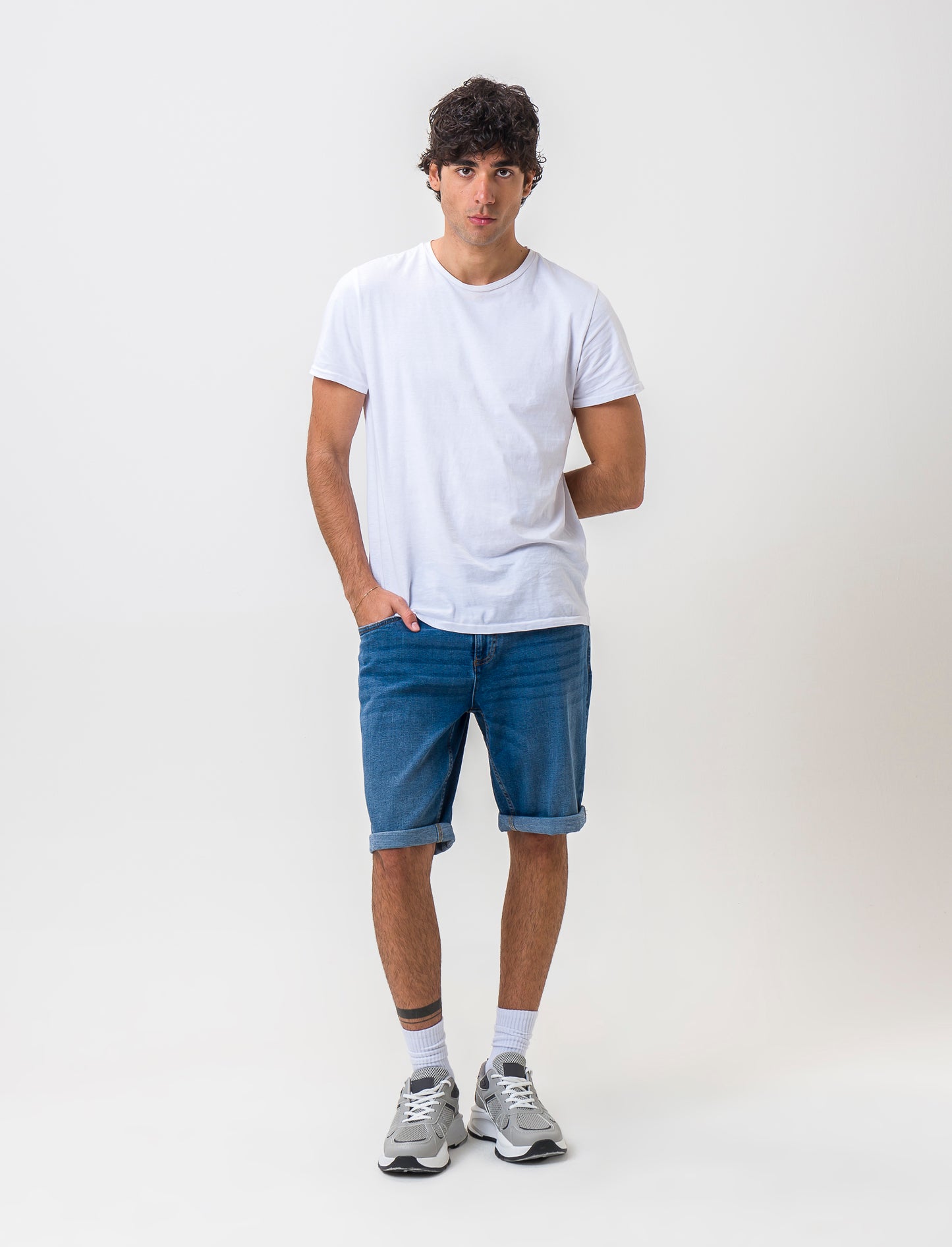 Regular Fit Denim Bermuda Shorts with Five Pockets - Blue