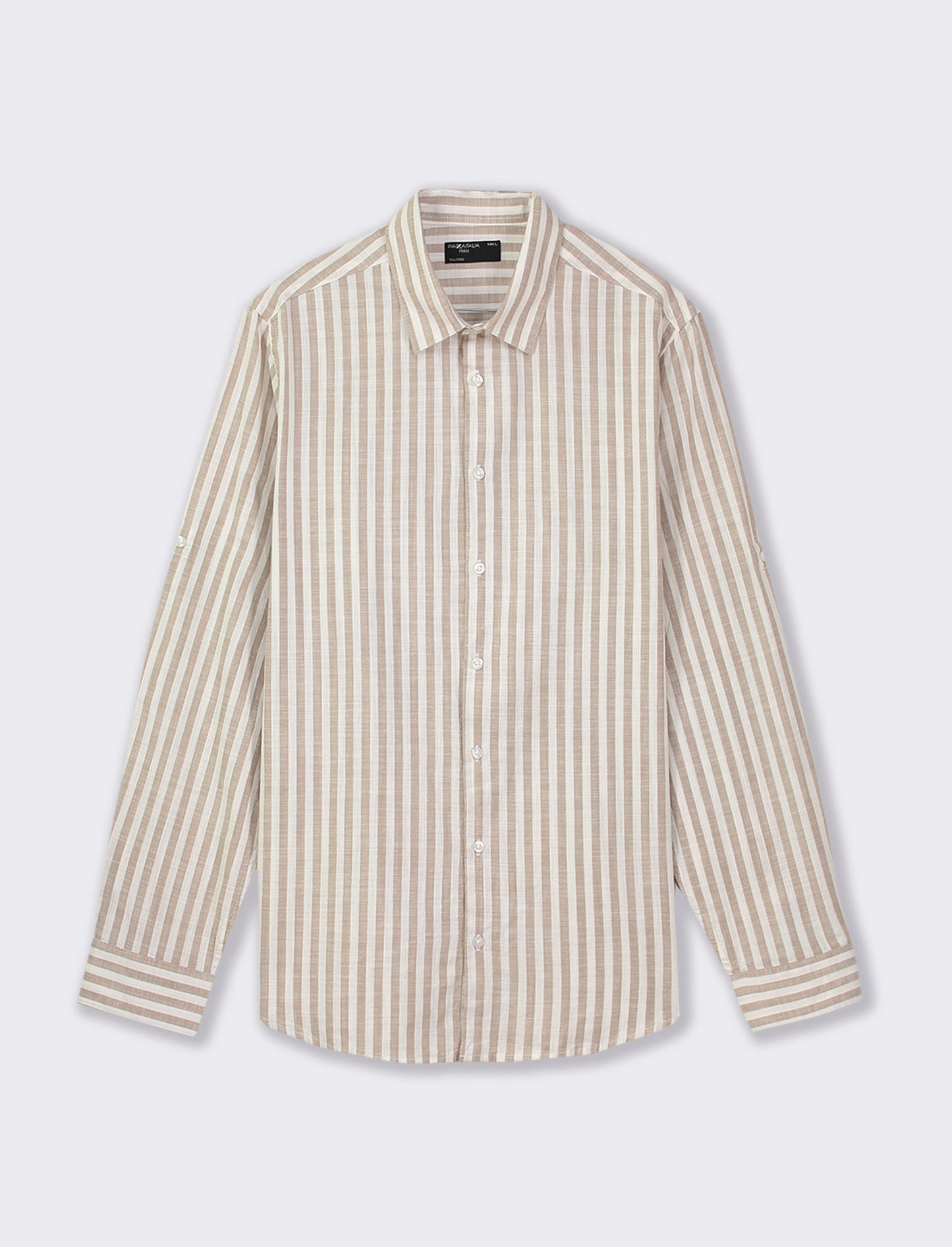 Striped Cotton Regular Fit French Collar Shirt - Beige