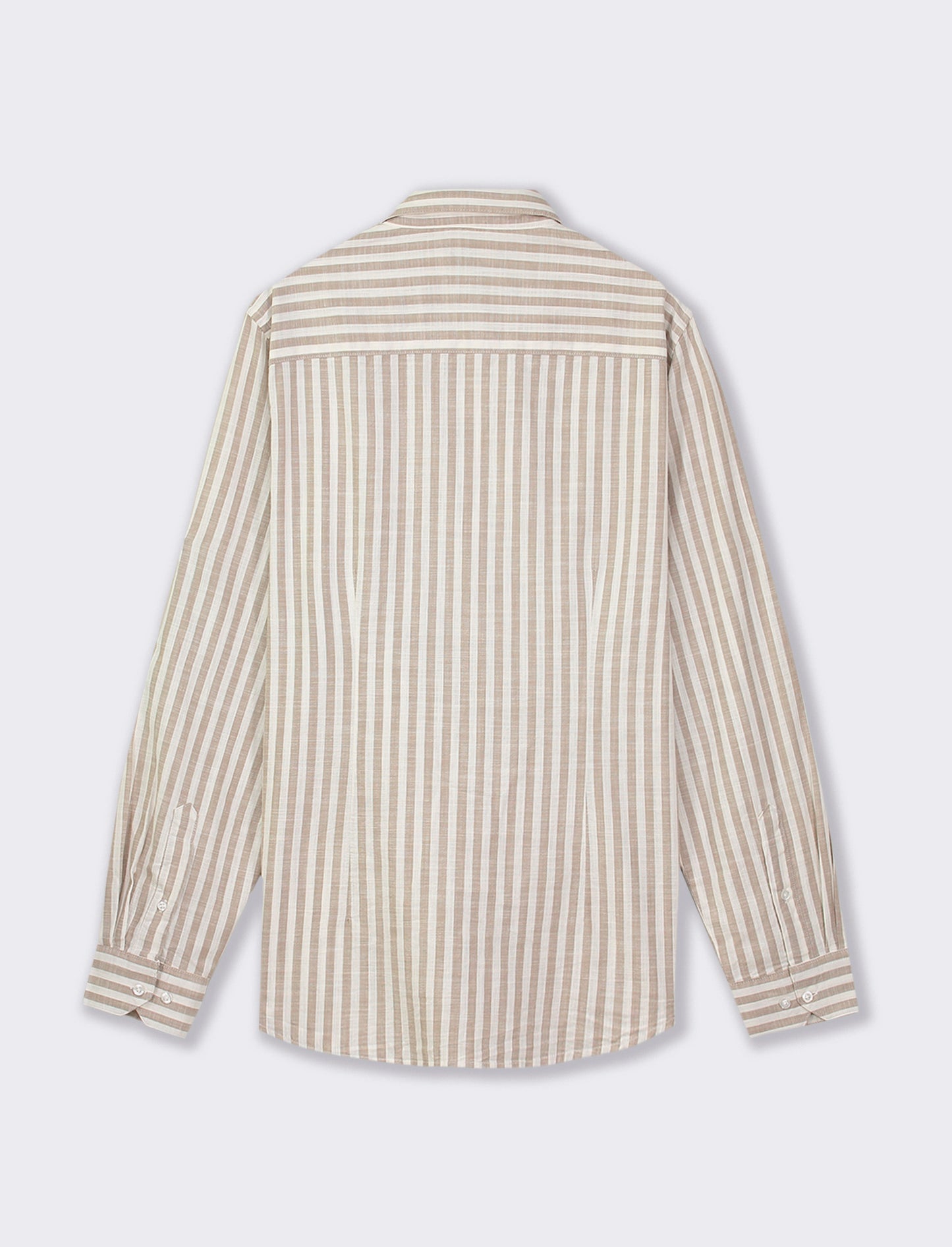 Striped Cotton Regular Fit French Collar Shirt - Beige