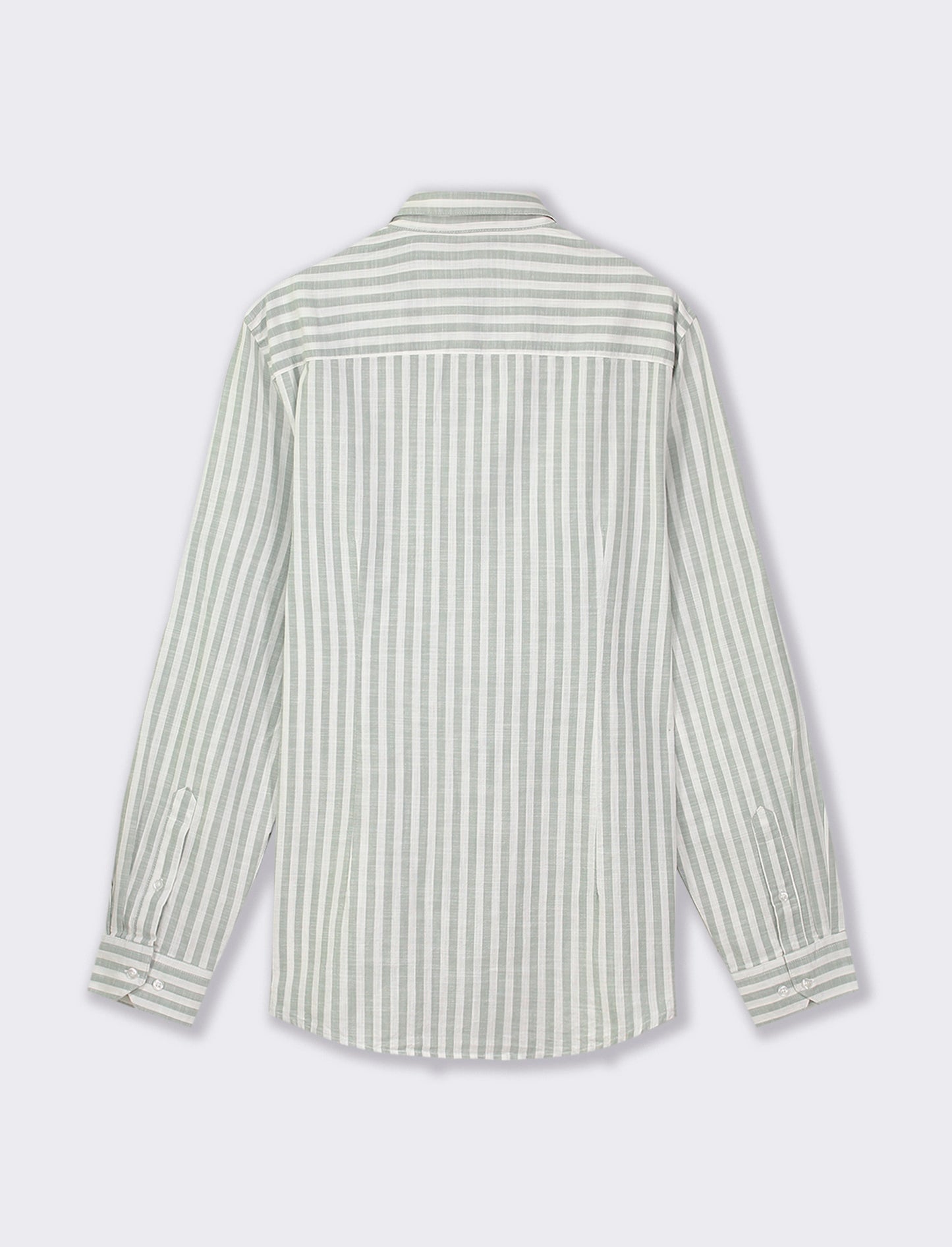 Striped Cotton Regular Fit French Collar Shirt - Green