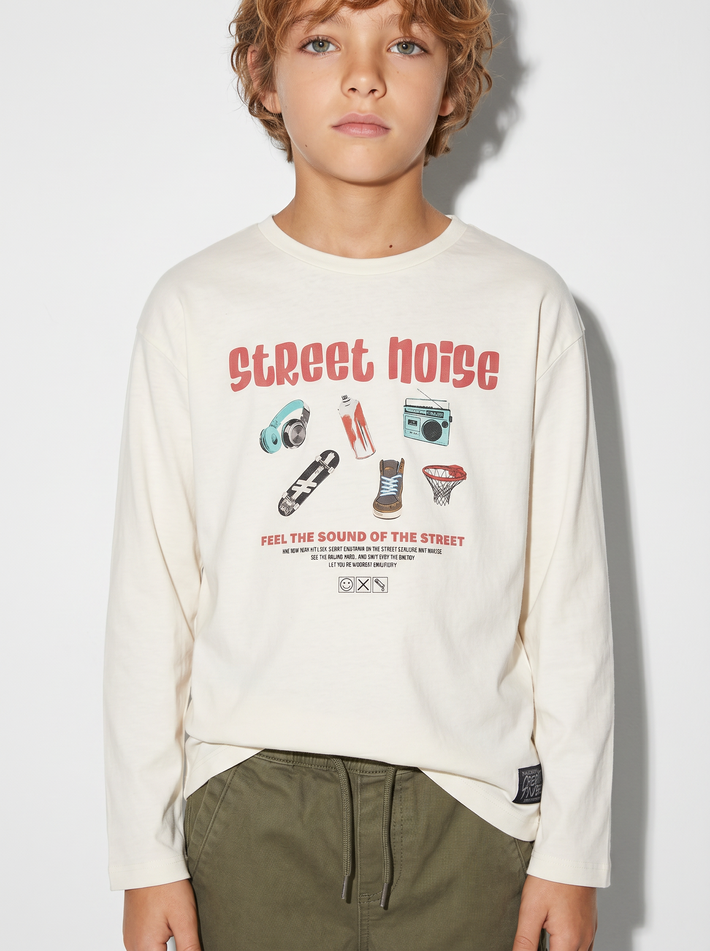 T-shirt in cotone e jersey con stampa - Bianco latte