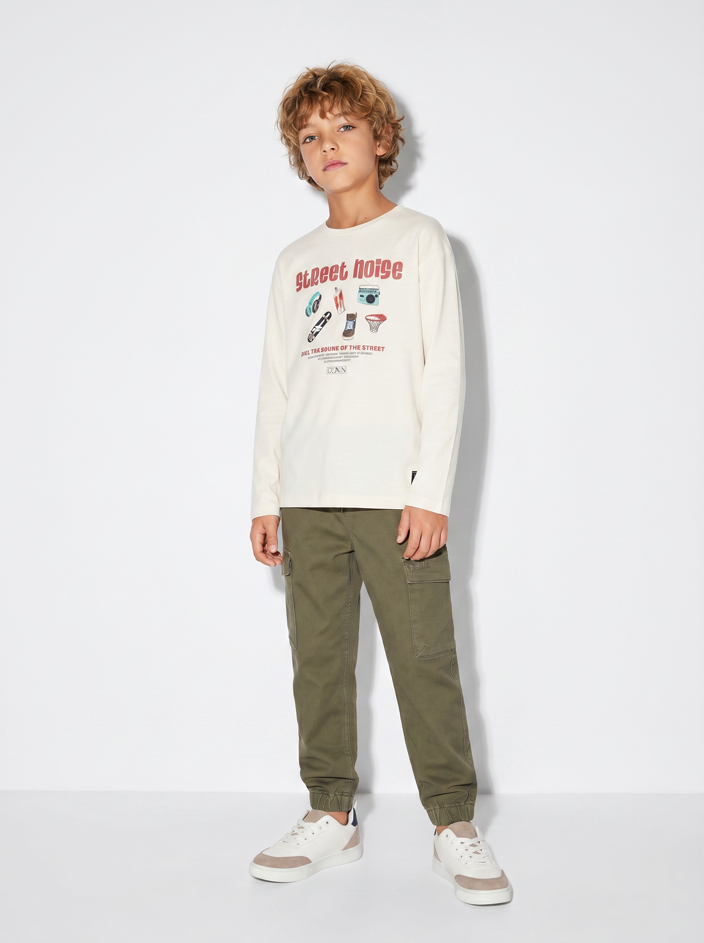 T-shirt in cotone e jersey con stampa - Bianco latte