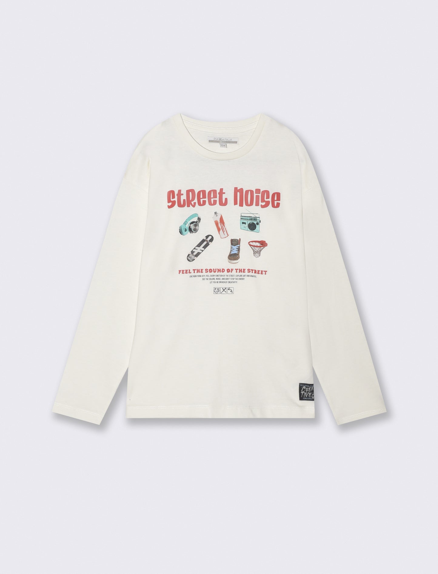 T-shirt in cotone e jersey con stampa - Bianco latte