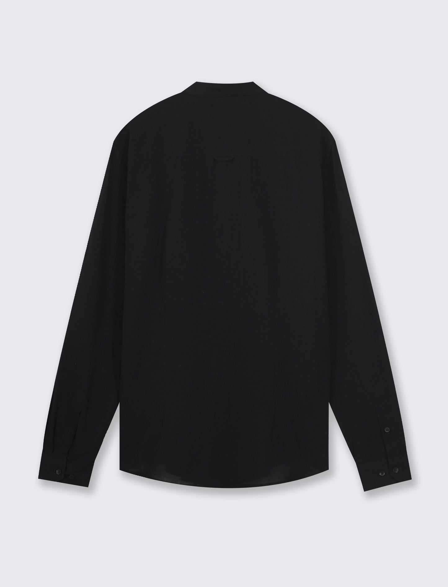 Cotton Crepe Regular Fit Shirt with Korean Collar and Long Sleeves - Black