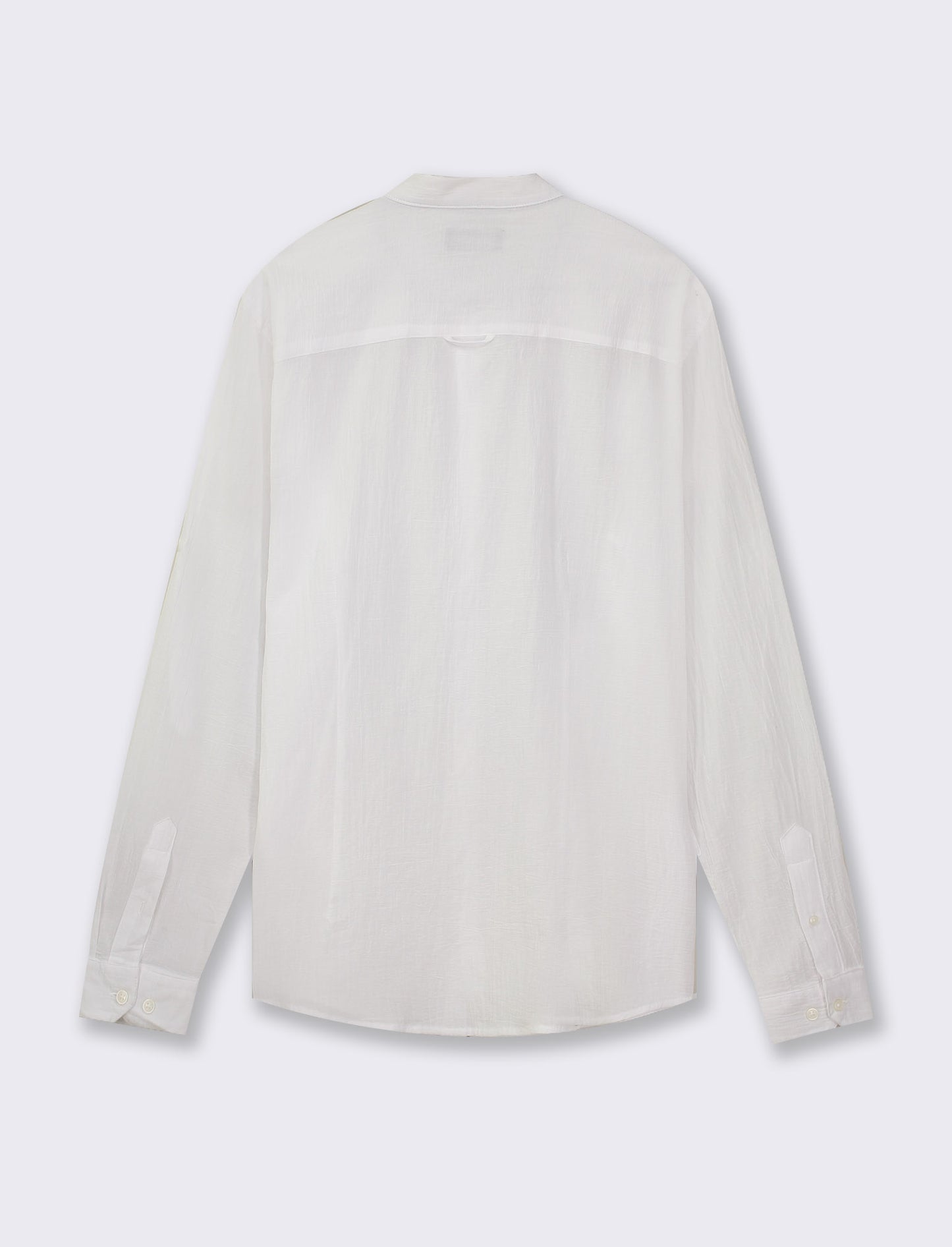 Cotton Crepe Regular Fit Shirt with Korean Collar and Long Sleeves - White