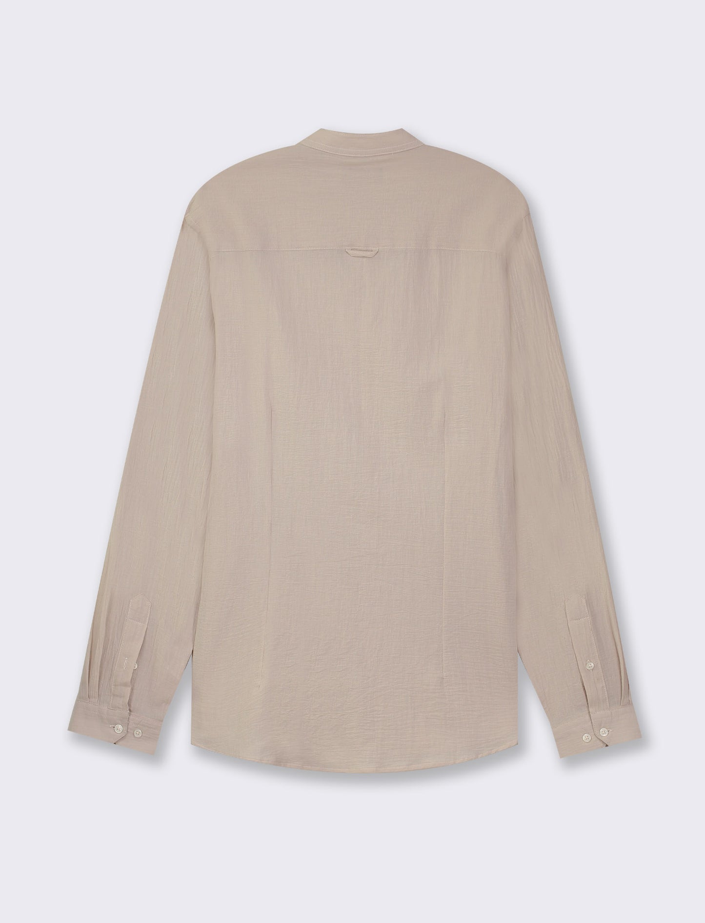 Cotton Crepe Regular Fit Shirt with Korean Collar and Long Sleeves - Beige