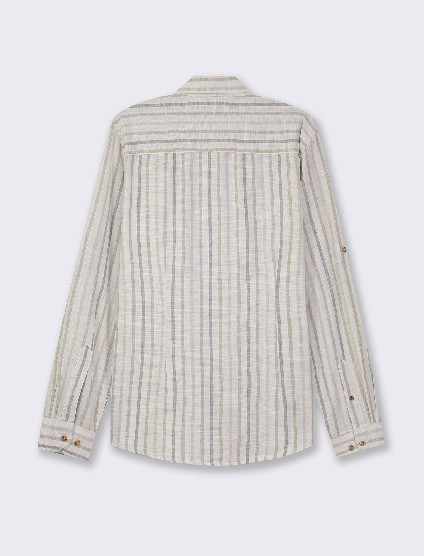 Striped Cotton Regular Fit French Collar Shirt - Beige