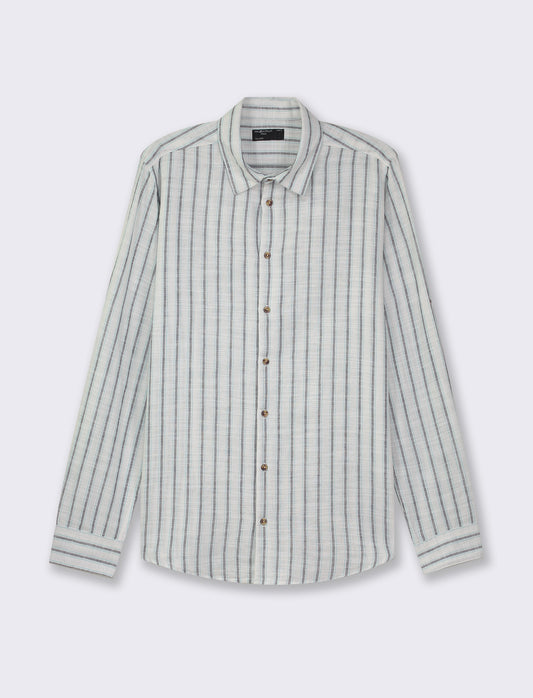 Striped Cotton Regular Fit French Collar Shirt - Blue