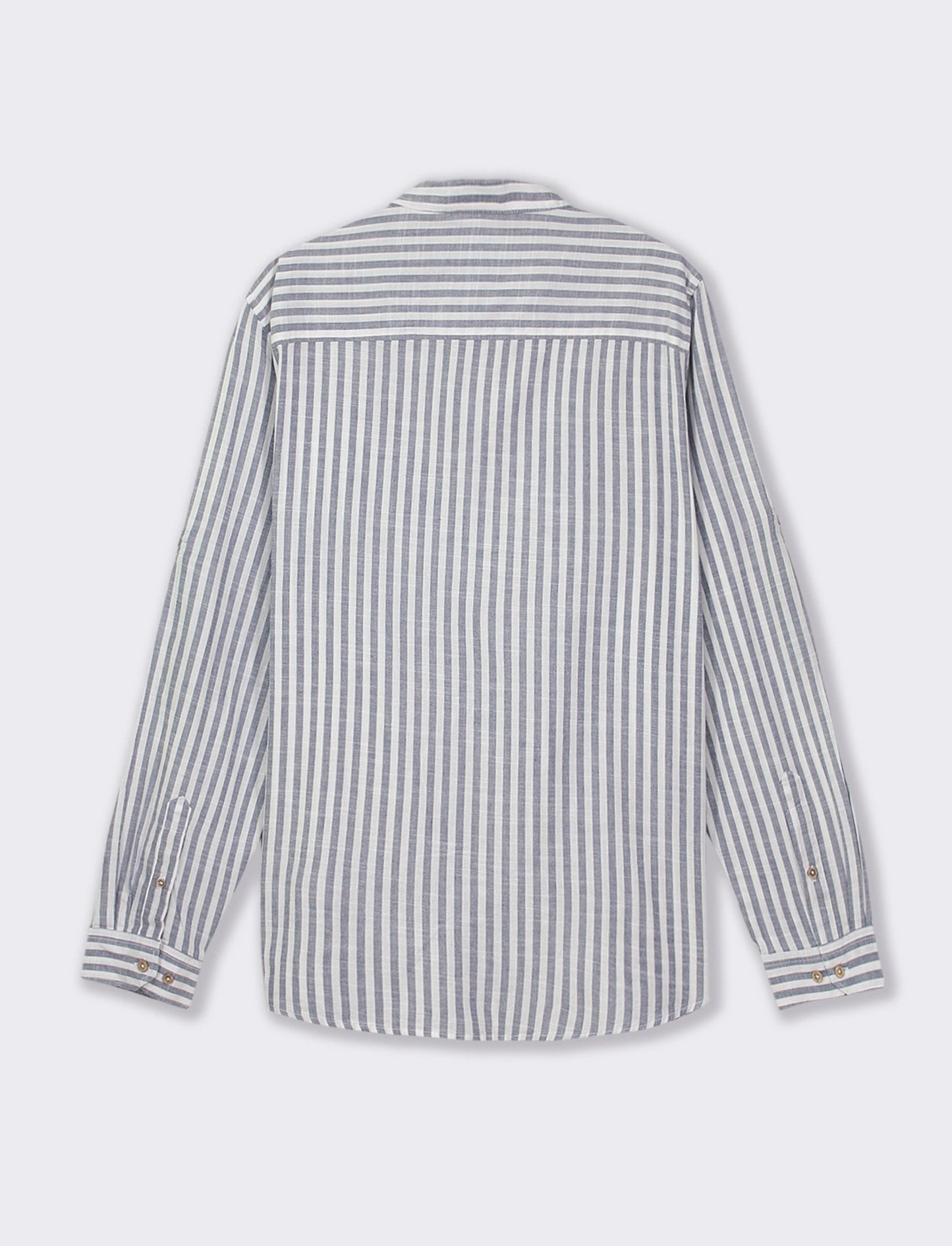 Striped Cotton Regular Fit Shirt with Korean Collar and Long Sleeves - Blue