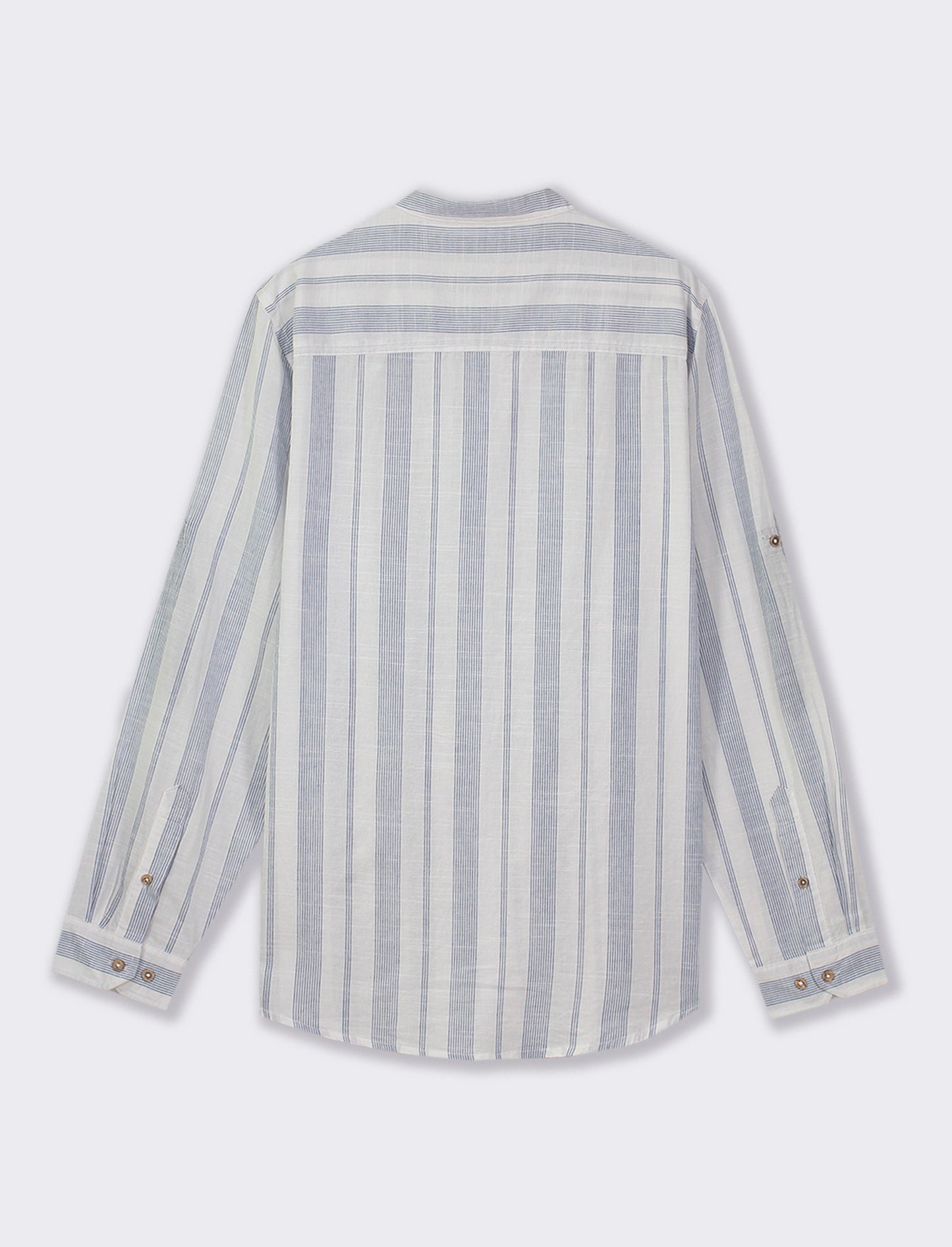 Striped Cotton Regular Fit Shirt with Korean Collar and Long Sleeves - Blue