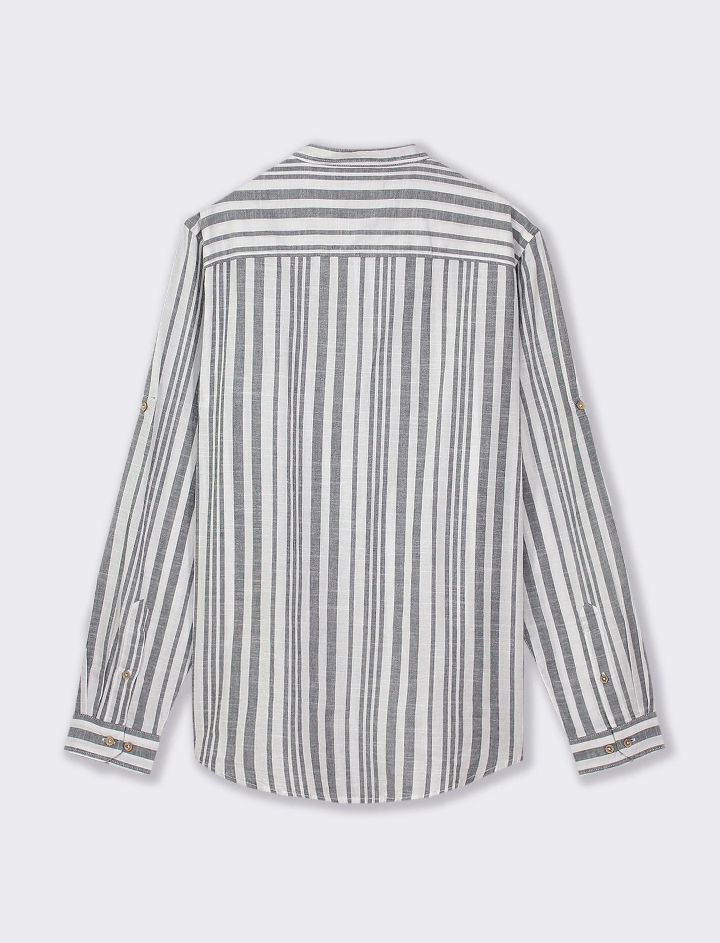 Striped Cotton Regular Fit Shirt with Korean Collar and Long Sleeves - Grey