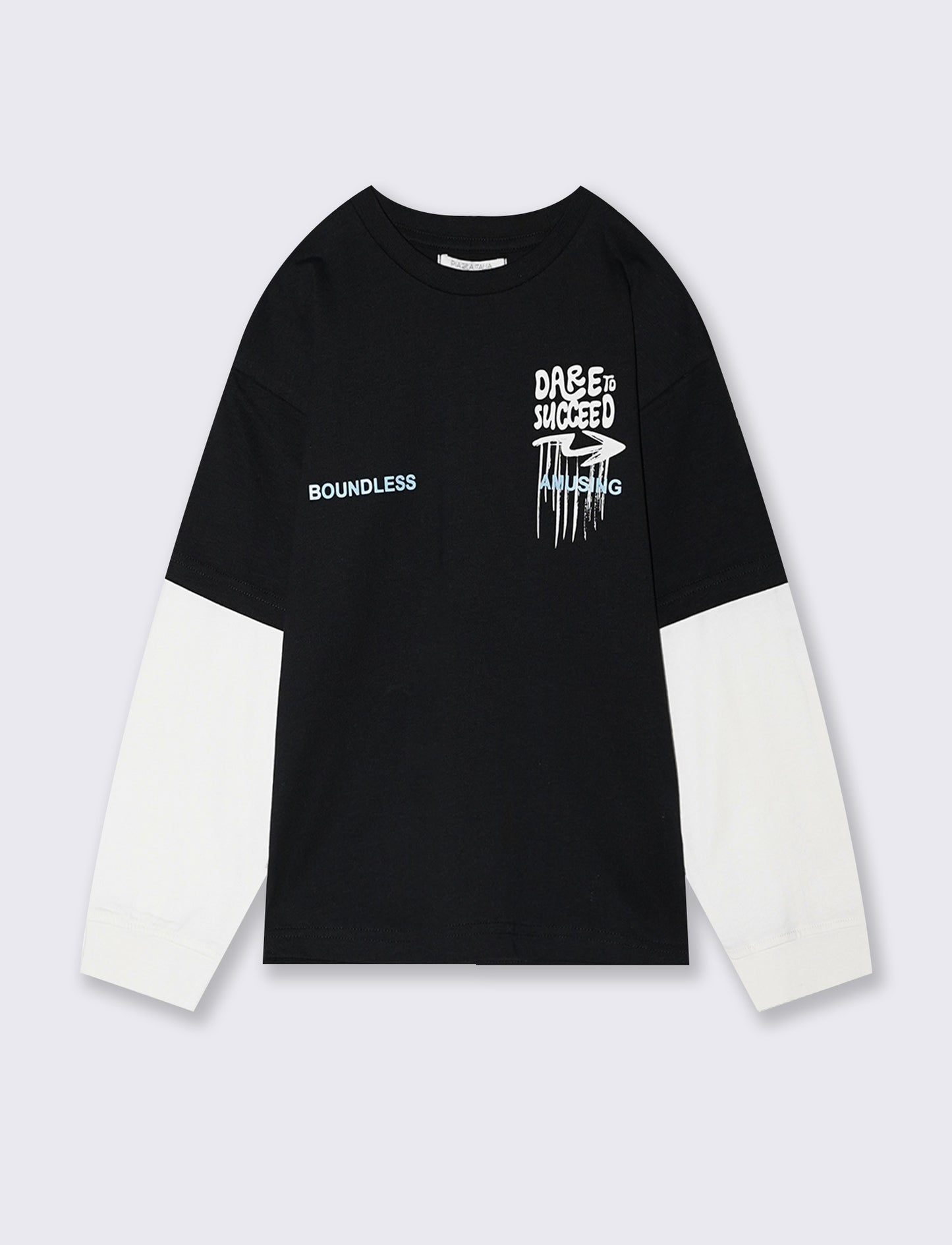 Bicolor long sleeve T-shirt with print - Black