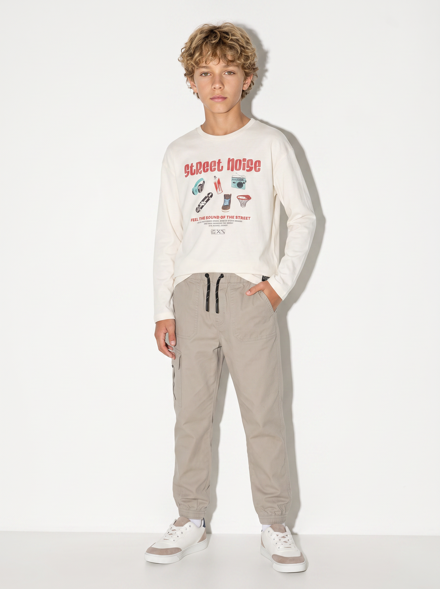 Pantaloni jogger in cotone elastico - Beige