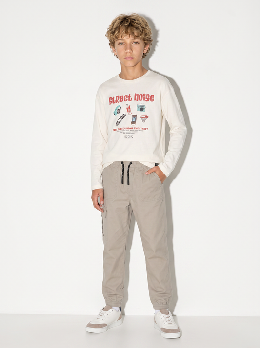 Cotton Stretch Jogger Pants - Beige