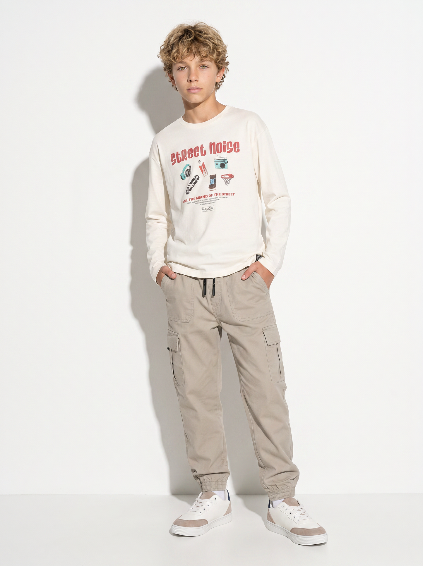 Pantaloni jogger in cotone elastico - Beige