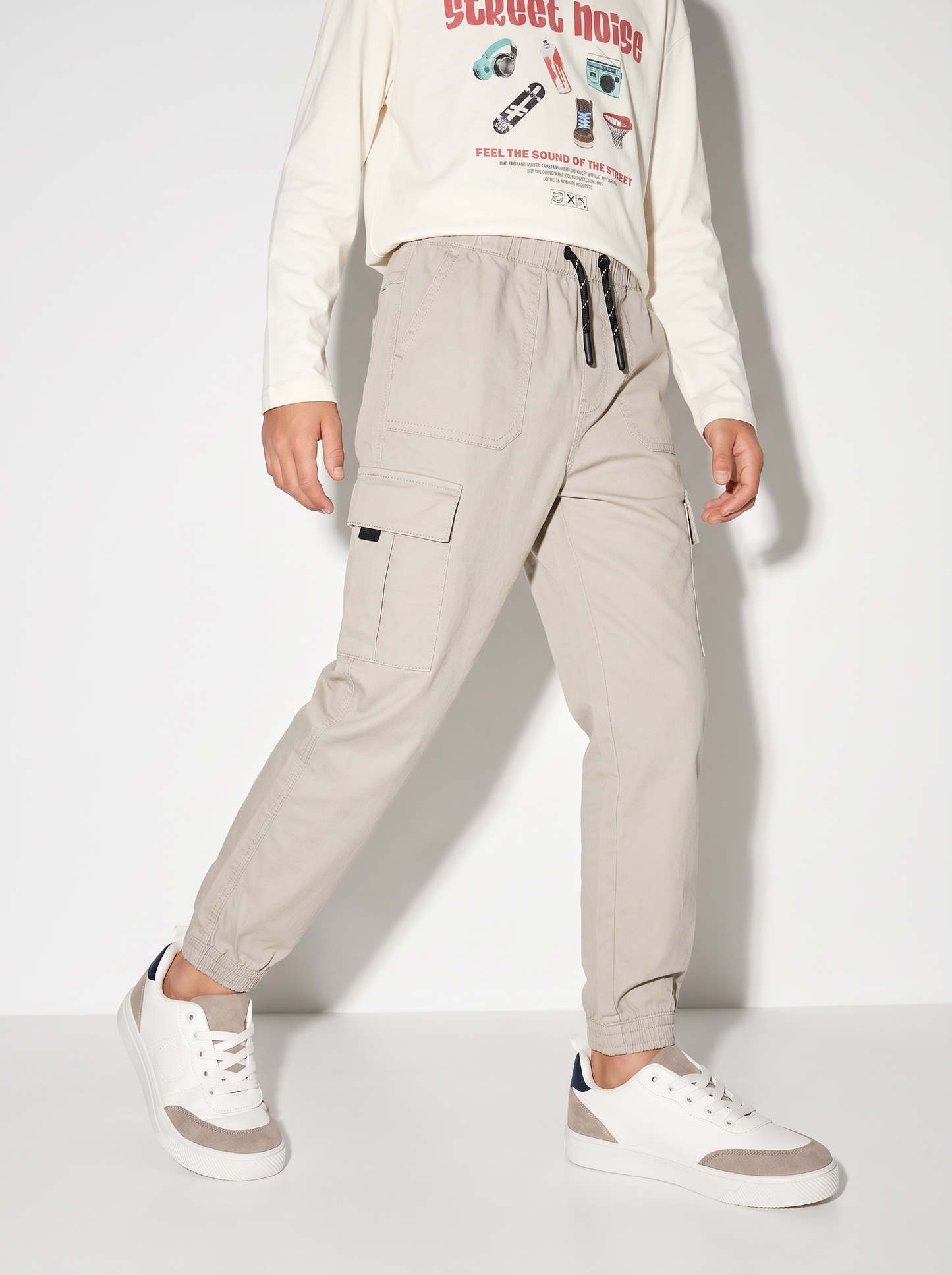 Pantaloni jogger in cotone elastico - Beige