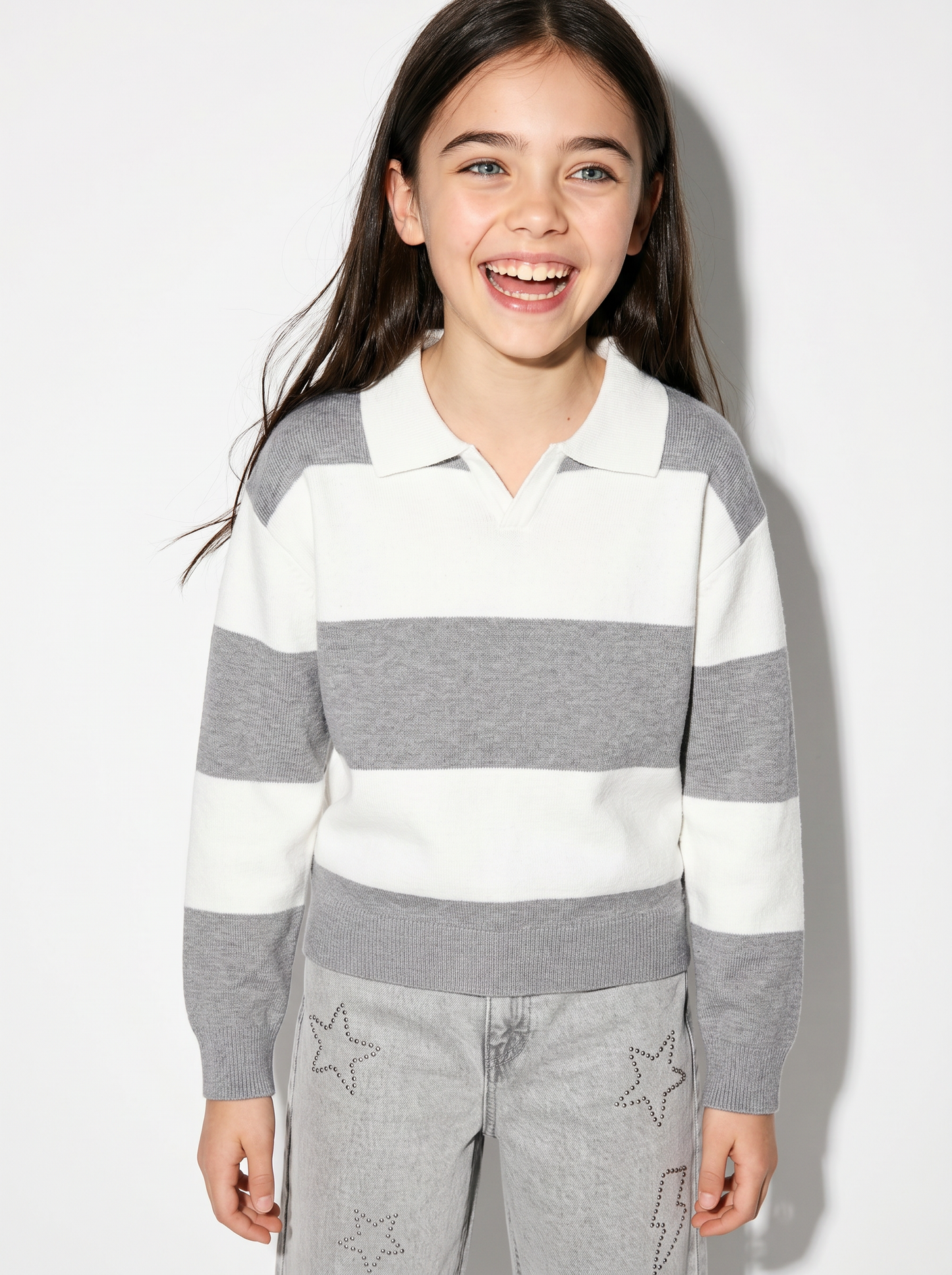 Pullover a righe panna e grigio per bambina - Righe