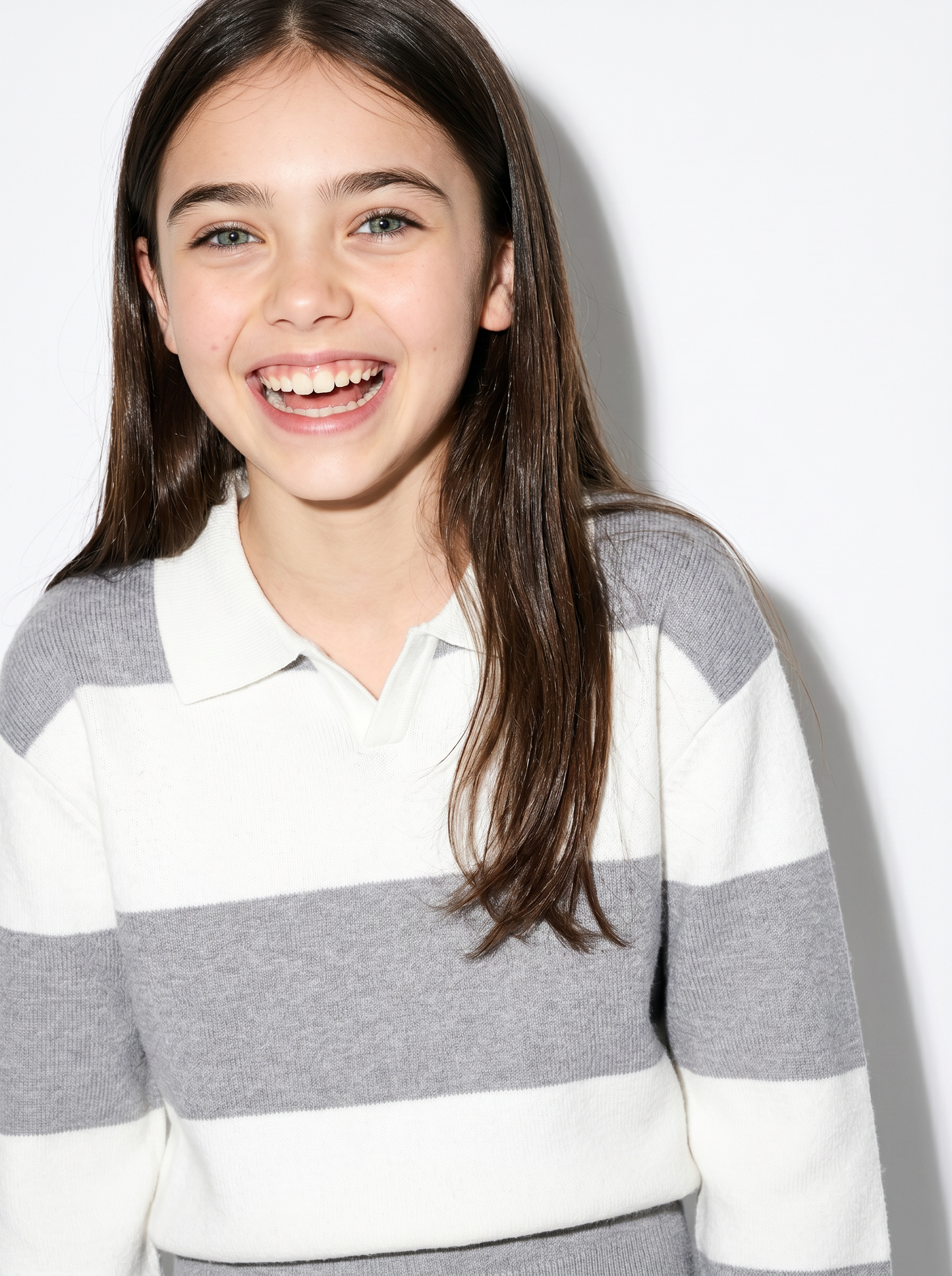 Pullover a righe panna e grigio per bambina - Righe