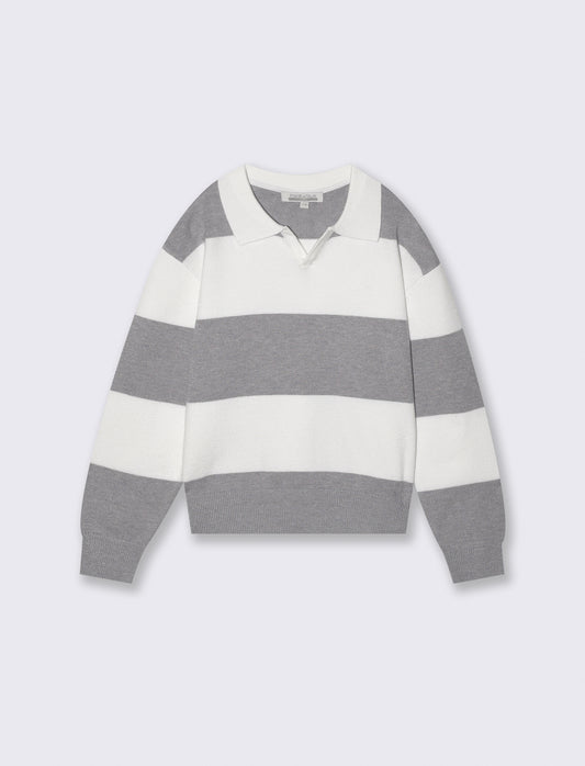 Pullover a righe panna e grigio per bambina - Righe