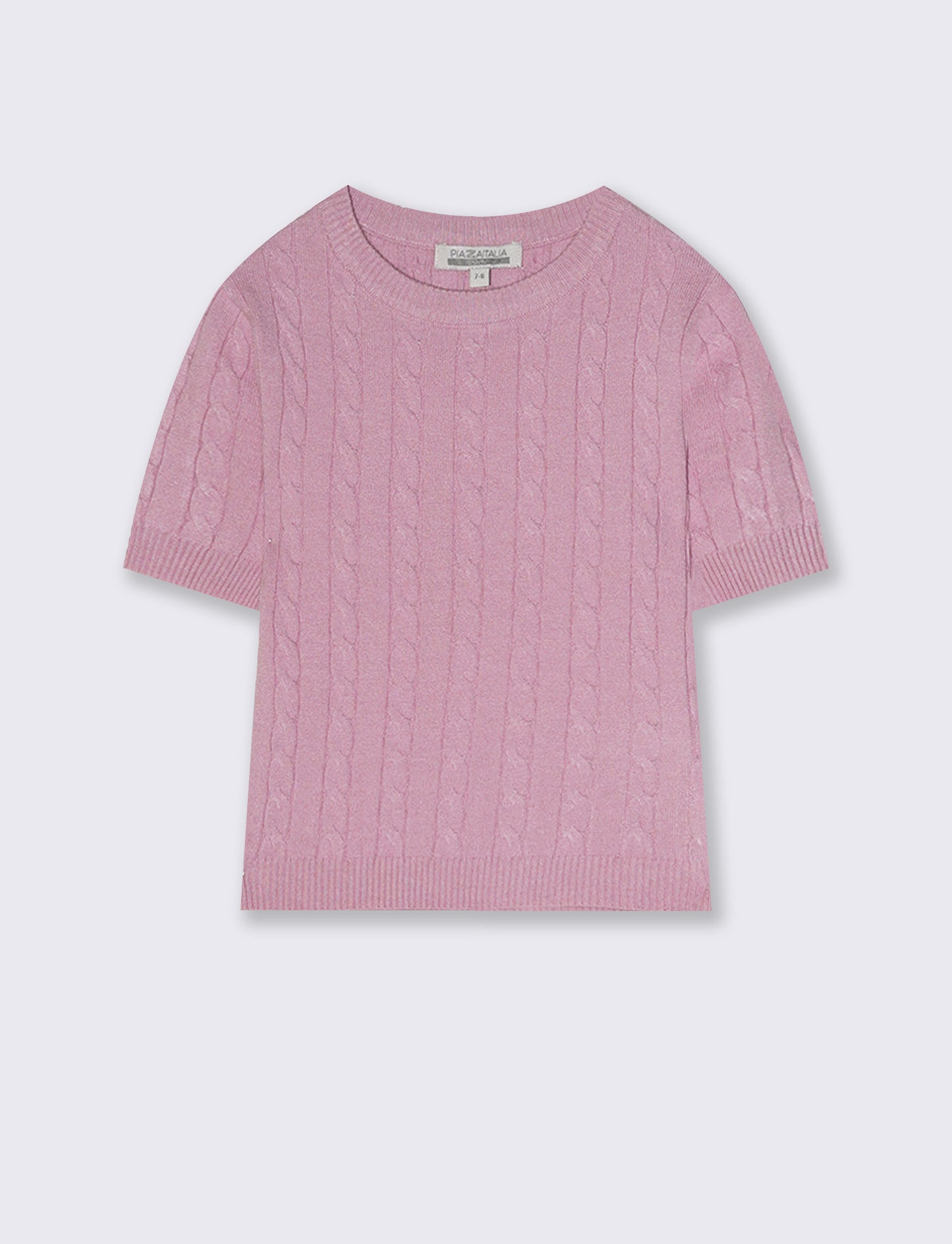 Pullover a mezza manica con trecce - Rosa polvere