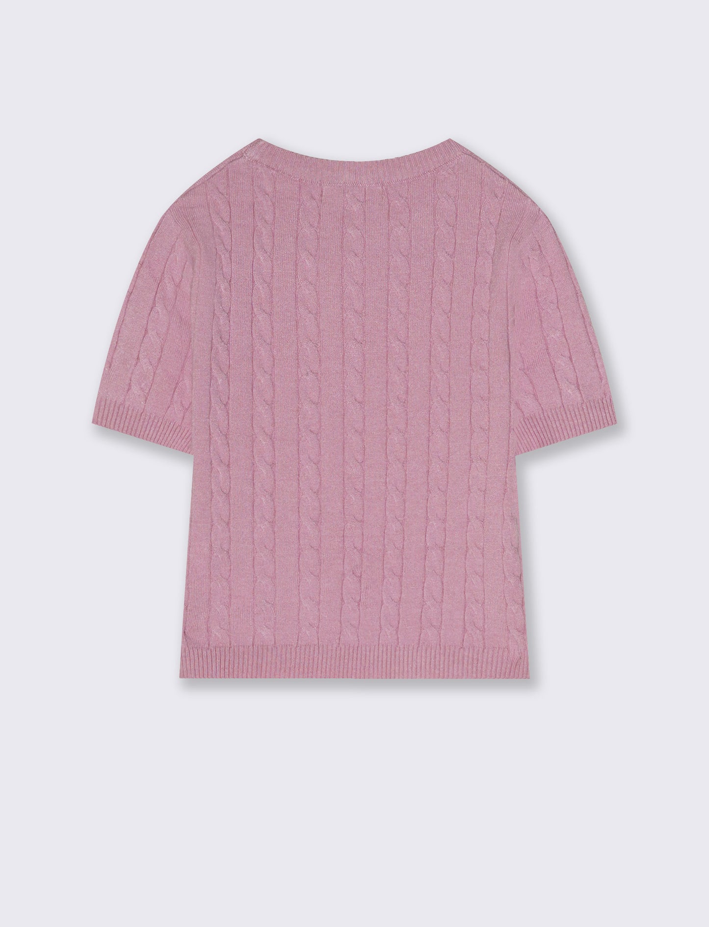 Pullover a mezza manica con trecce - Rosa polvere