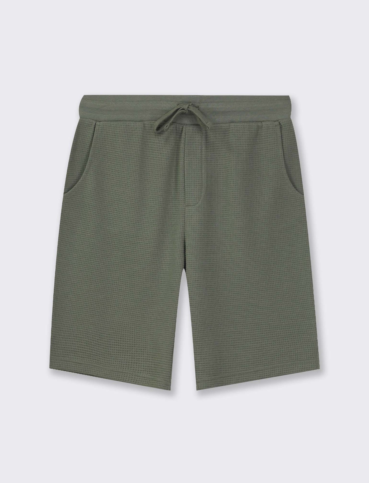 Waffle Structure Regular Fit Jogger Bermuda with Adjustable Elasticated Waistband - Green