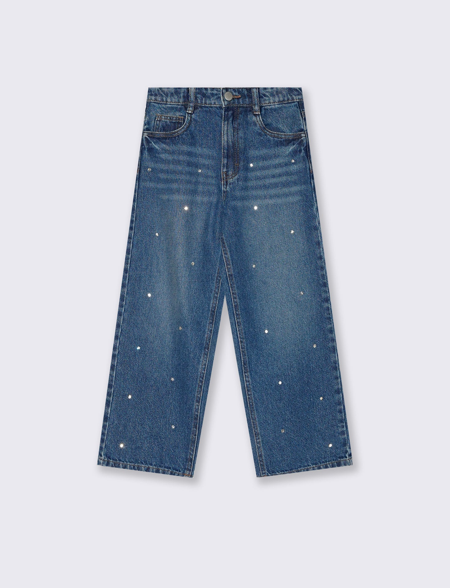 Jeans wide leg in cotone con strass - Denim