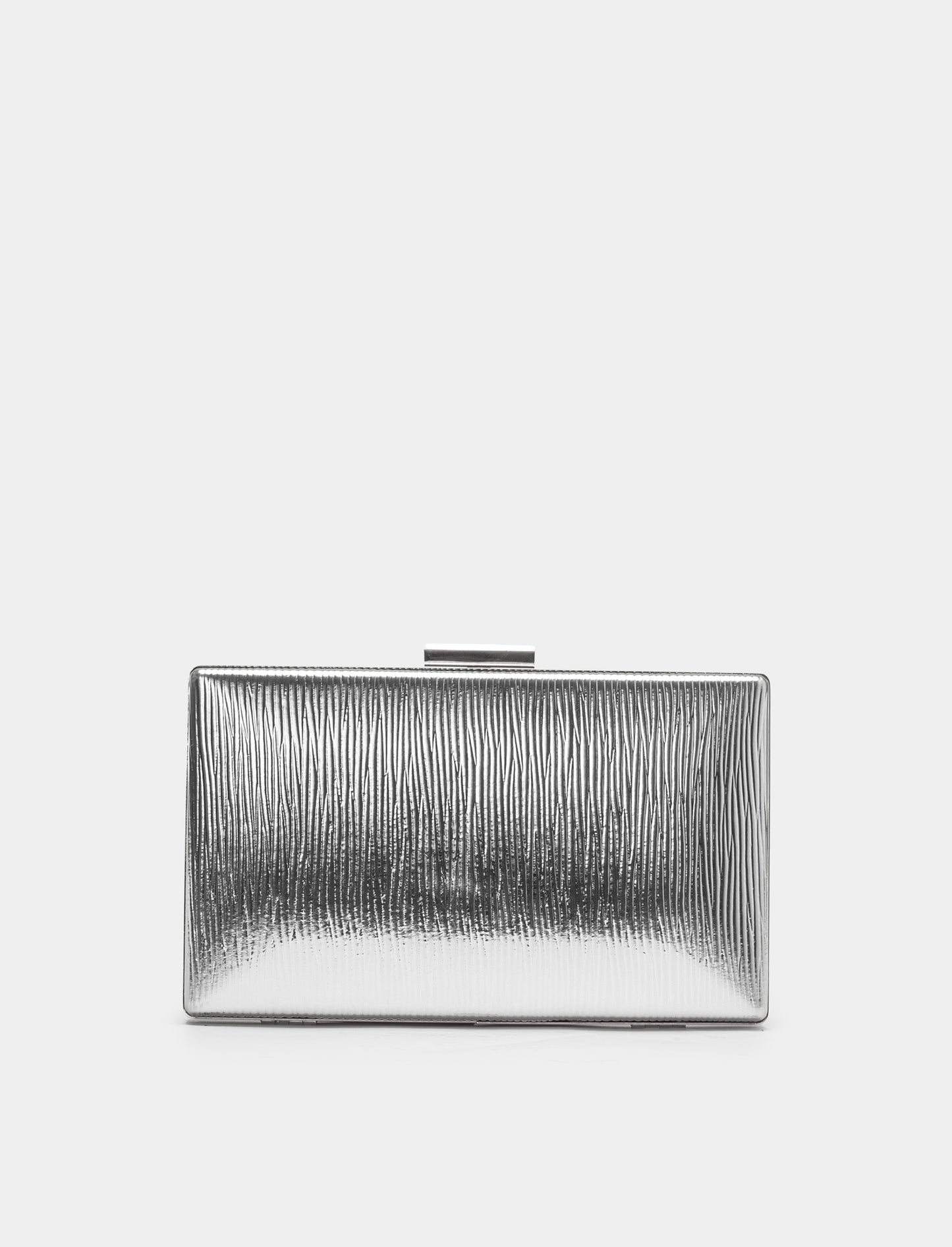 Pleated PVC Clutch Bag with Chain Strap - Silver