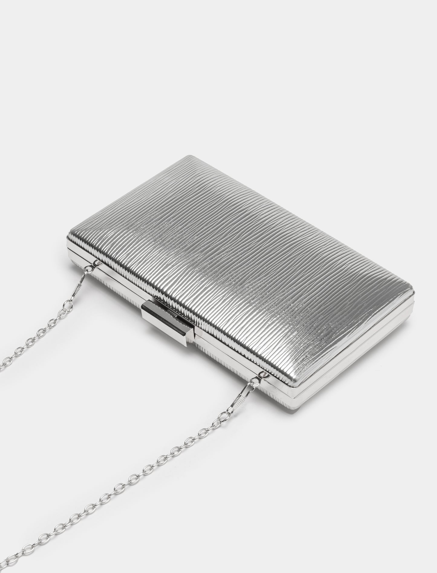 Pleated PVC Clutch Bag with Chain Strap - Silver