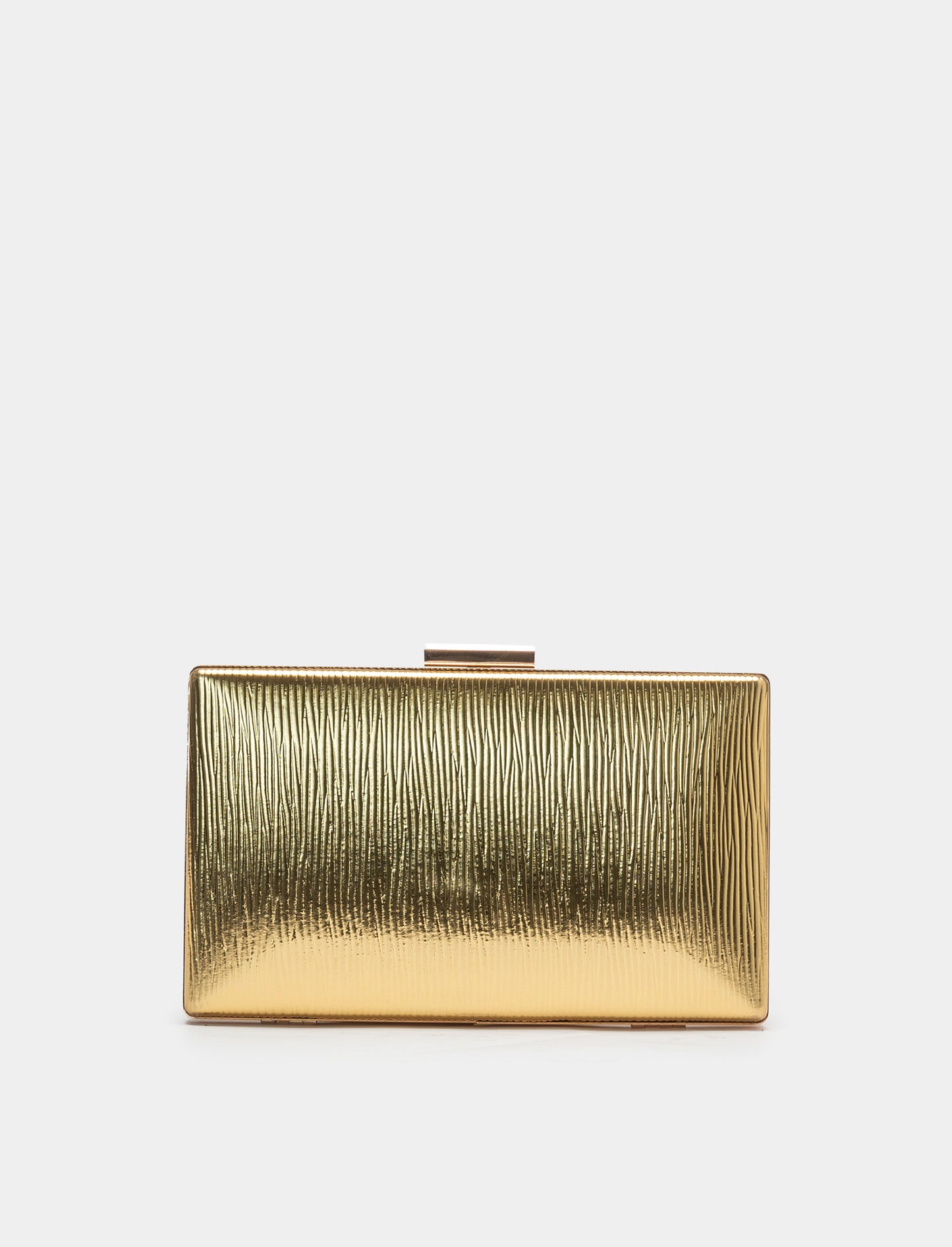 Pleated PVC Clutch Bag with Chain Strap - Gold