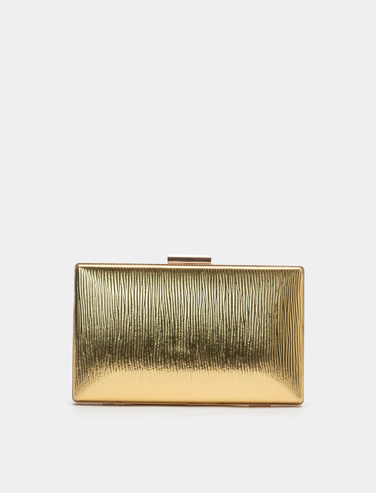 Pleated PVC Clutch Bag with Chain Strap - Gold