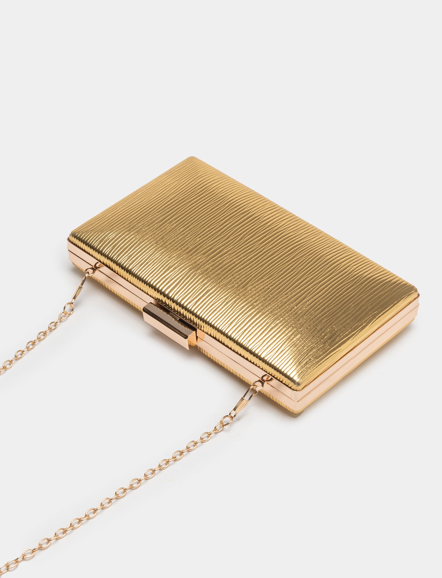 Pleated PVC Clutch Bag with Chain Strap - Gold