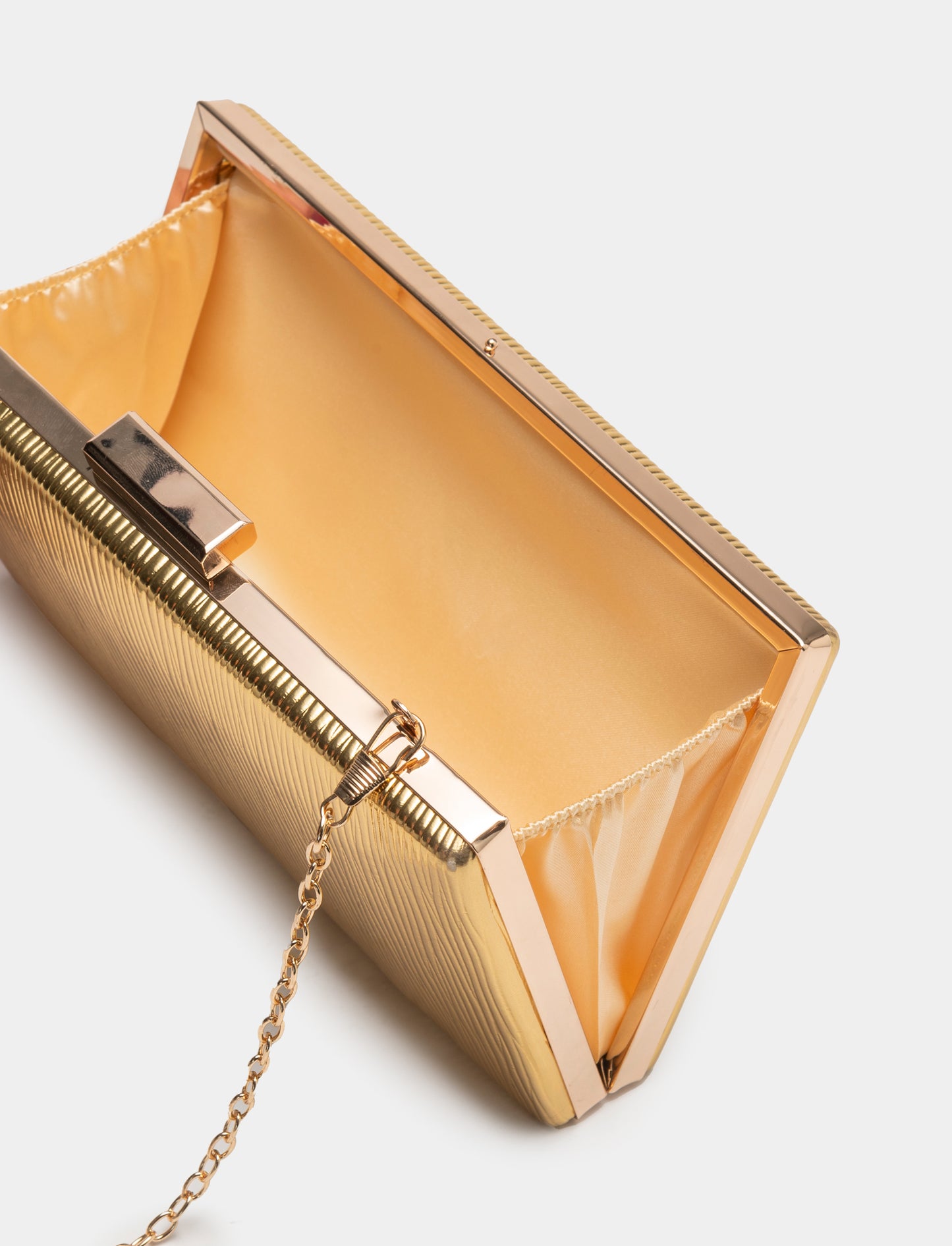 Pleated PVC Clutch Bag with Chain Strap - Gold