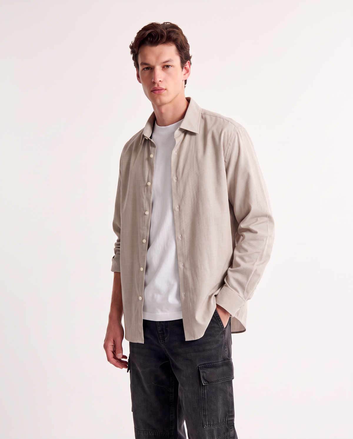 Camicia Formale Elasticizzata Regular Fit - Beige