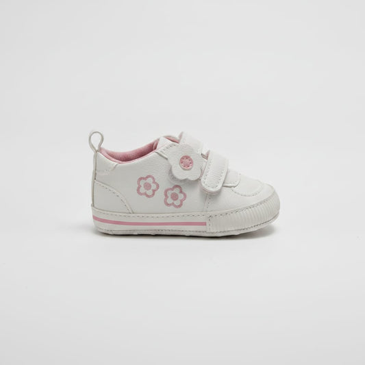 Scarpa bianca con fiori per bambina - Bianco