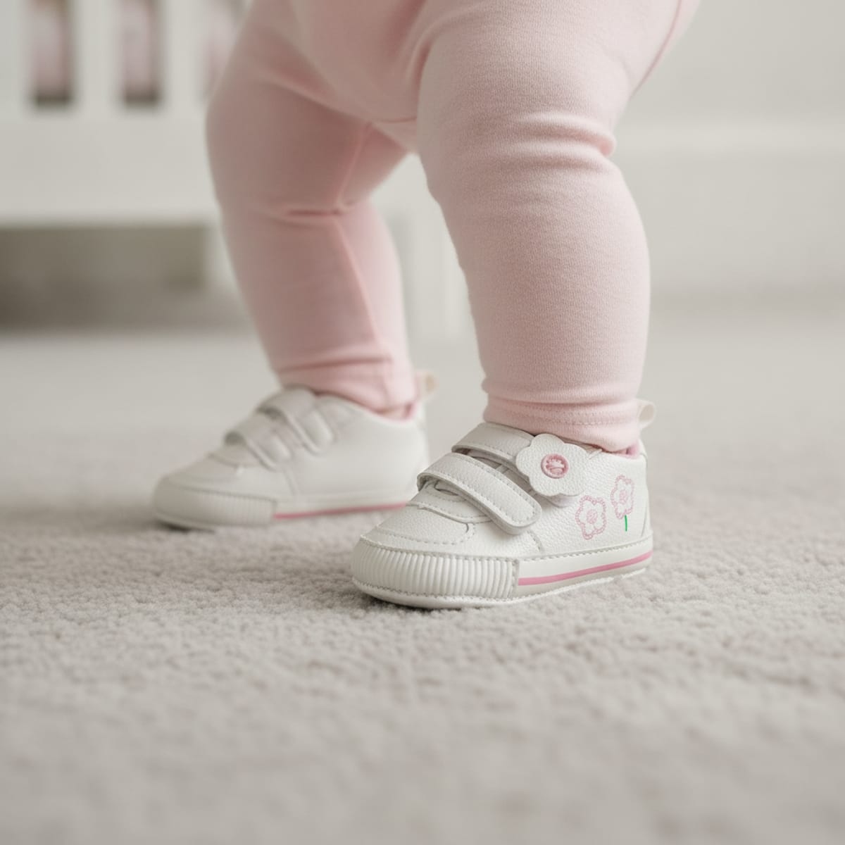 Scarpa bianca con fiori per bambina - Bianco