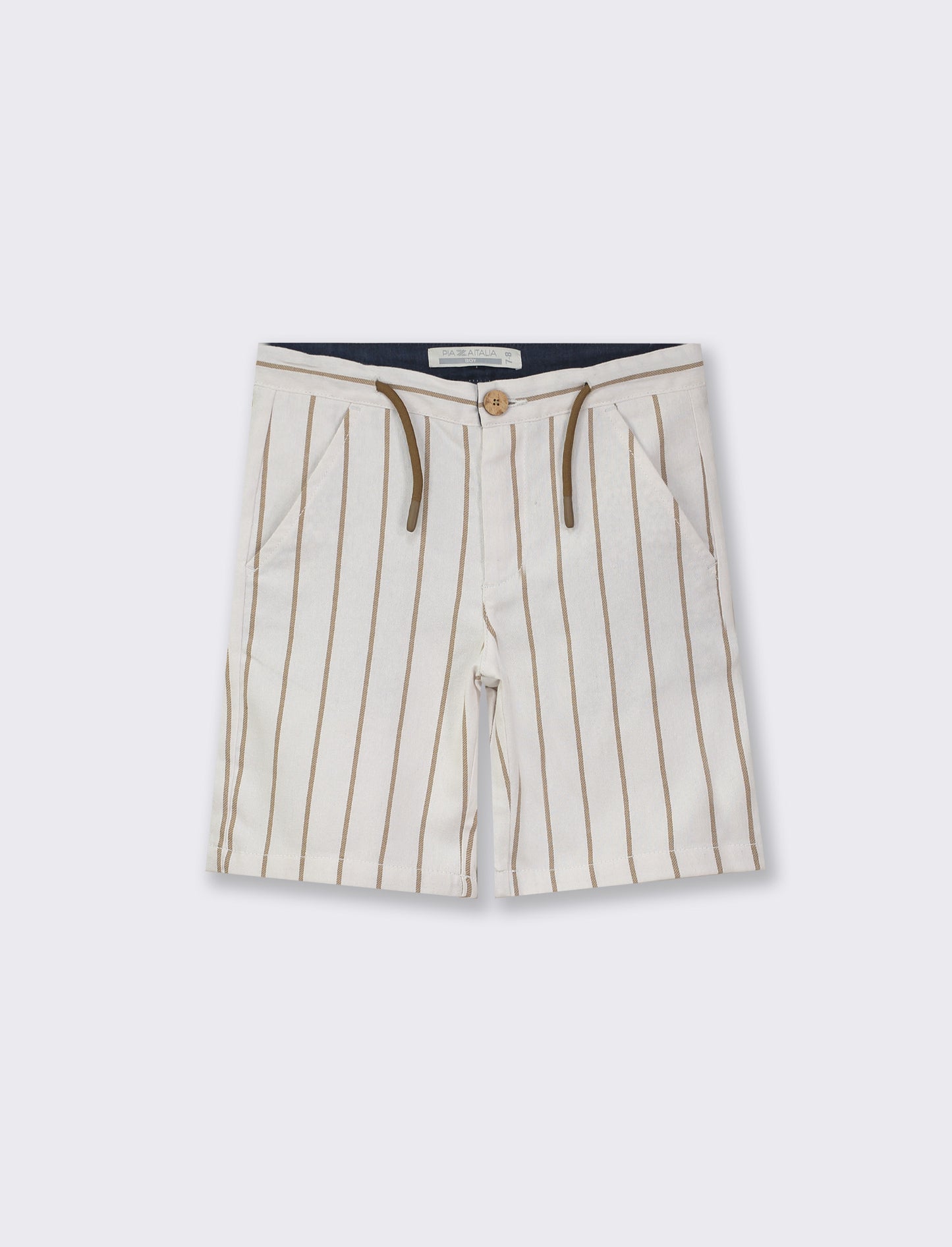 Striped Linen Blend Bermuda Shorts with Waist Ties - Beige