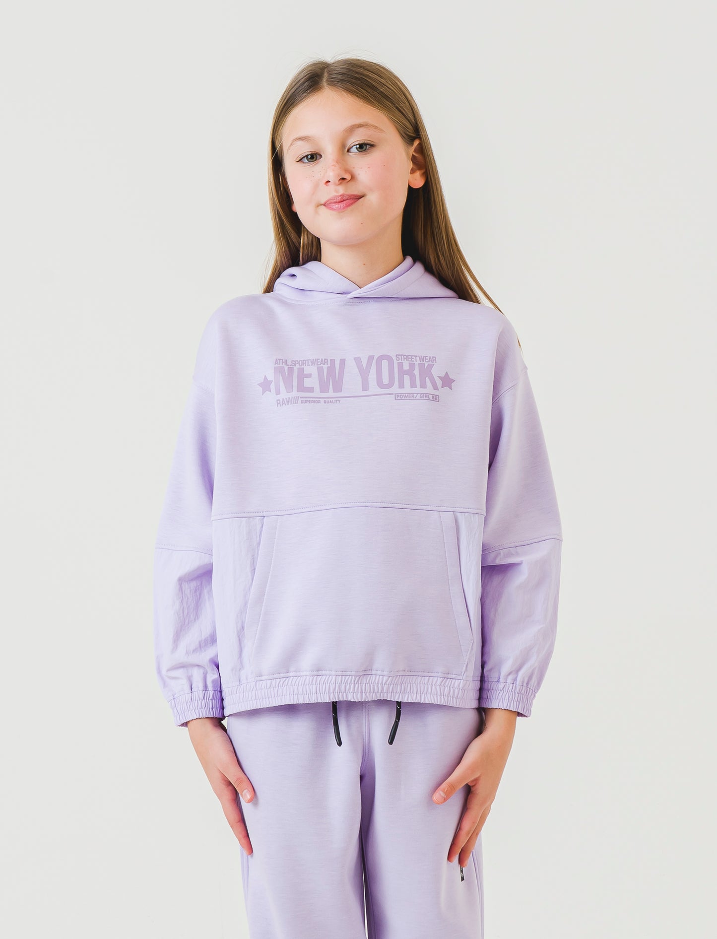 Felpa sportiva da bambina combinata - Lilla
