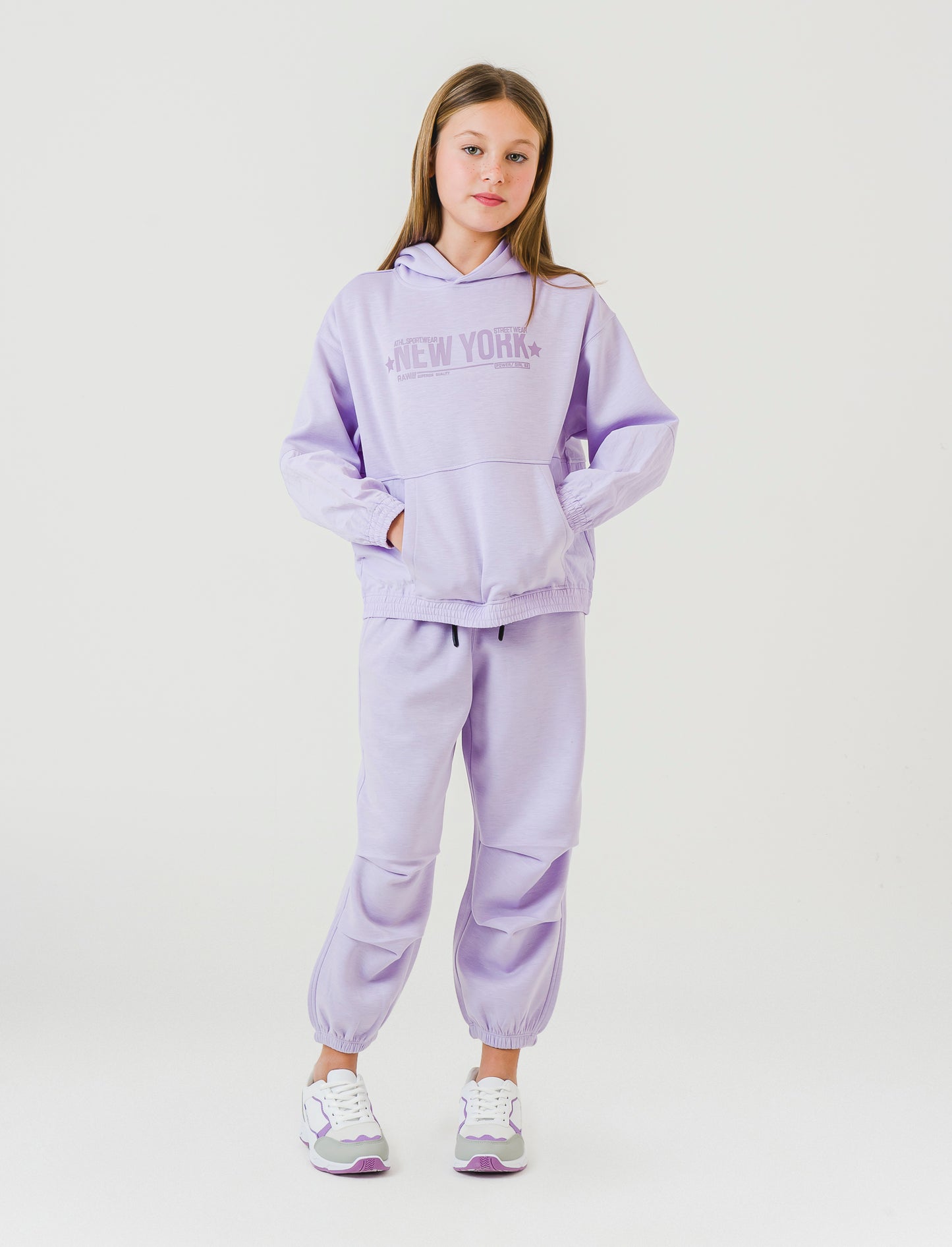 Felpa sportiva da bambina combinata - Lilla