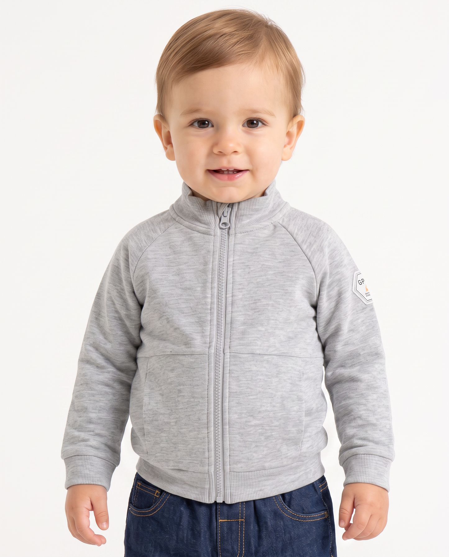 Felpa basica con zip e colletto alto - Grigio mel.