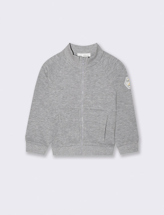 Felpa basica con zip e colletto alto - Grigio mel.